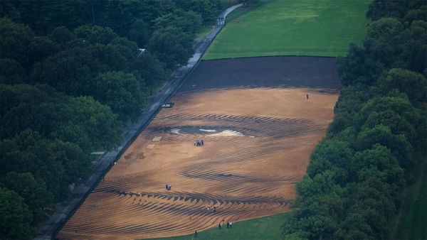 \'Out of Many, One,\' an artwork by Jorge Rodríguez-Gerada on the National Mall in Washington, DC