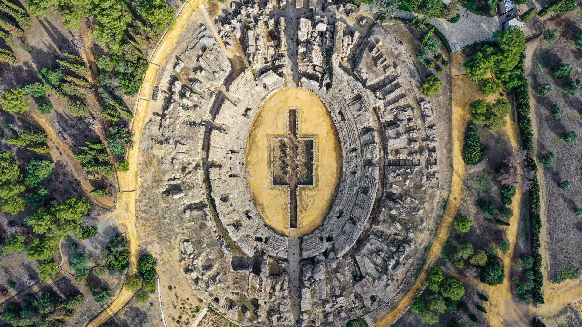 The Roman amphitheater of Italica, near Seville, Spain