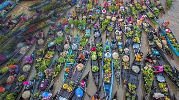 Lok Baintan Floating Market on the Martapura River in Indonesia