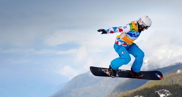 France's Nelly Moenne Loccoz competes during the Women's Snowboard Cross event at the Vancouver Winter Olympics on 16 February 2010