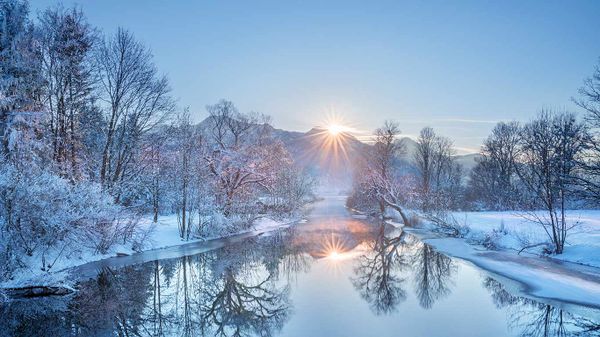 Loisach River with Heimgarten Mountain in Bavaria, Germany