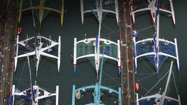 Multicoques participant à la Route du Rhum, Saint-Malo, Ille-et-Vilaine, Bretagne en 2002