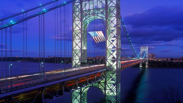 Old Glory flies over George Washington Bridge in New York City