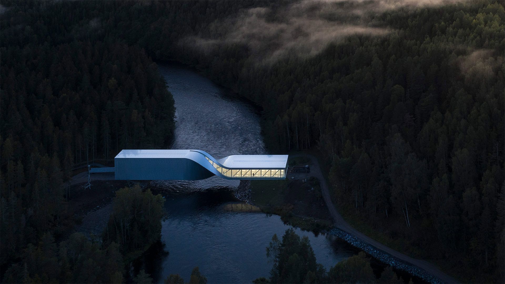 The Twist bridges the Randselva River, at the Kistefos Museum\'s sculpture park in Norway
