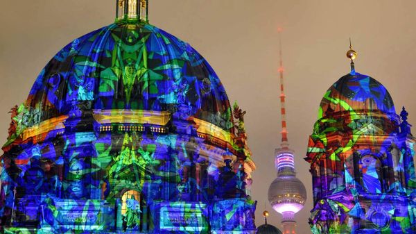The Berlin Cathedral illuminated during the Festival of Lights in Berlin, Germany