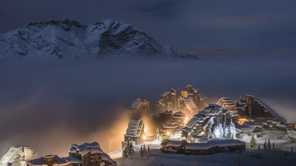 Avoriaz ski resort at night, Haute-Savoie, Rhône-Alpes, France