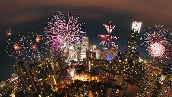 Fireworks over downtown Toronto on Canada Day