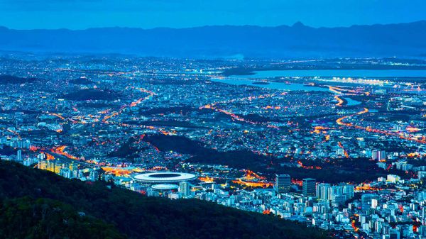 Rio de Janeiro including Maracanã Stadium illuminated at night, Brazil