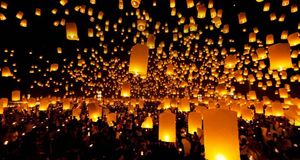 Lanterns released into sky during a festival, Chiang Mai province, Thailand (© Daniel Osterkamp/Getty Images) &copy; (Bing New Zealand)