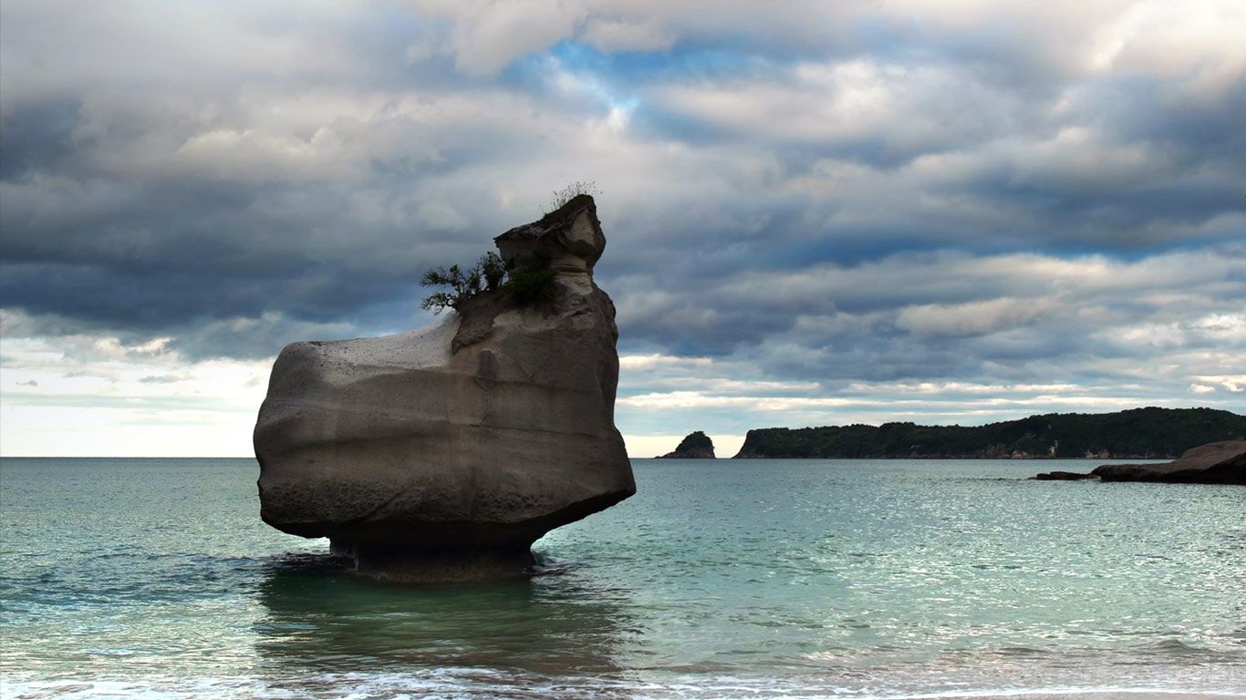 Eroding rock at Cathedral Cove on North Island, New Zealand