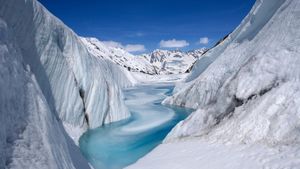勃朗峰上的冰海，夏慕尼，法国 (© Hagenmuller Jean-François/Hemis/Alamy)(Bing China)