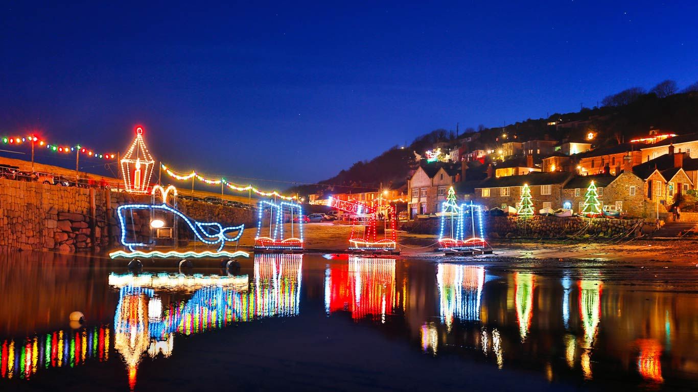 Christmas lights in Mousehole, Cornwall