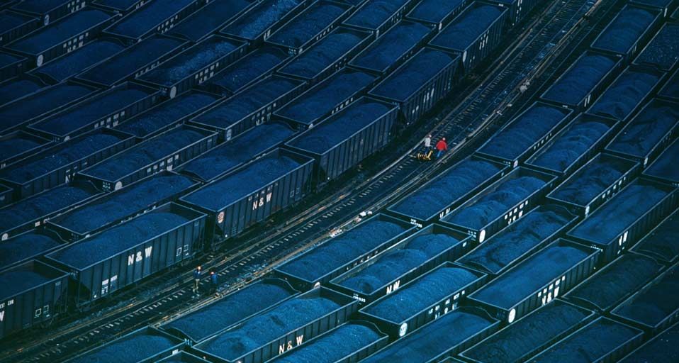 Railyard full of coal cars near Hampton Roads, Virginia