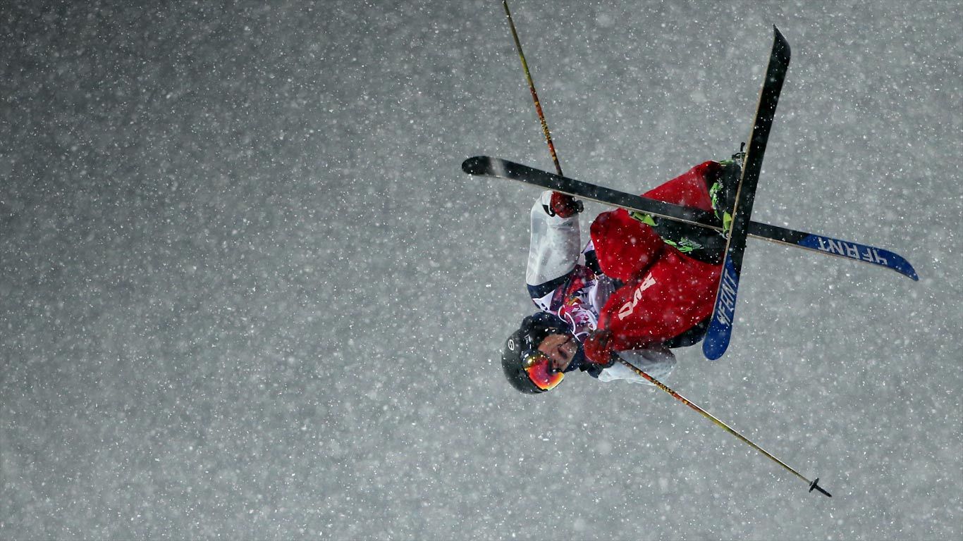 David Wise of the United States wins the Olympic gold medal during the Freestyle Skiing Men's Halfpipe on February 18, 2014, in Krasnaya Polyana, Russia