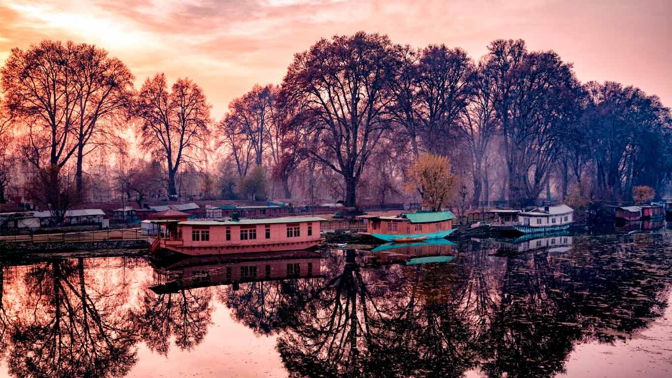 Houseboats on bank of the Jhelum River, India