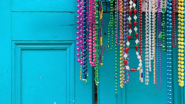 Mardi Gras beads in New Orleans, Louisiana, USA