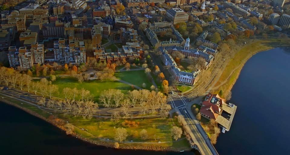 An aerial view of Harvard University in Cambridge, Massachusetts