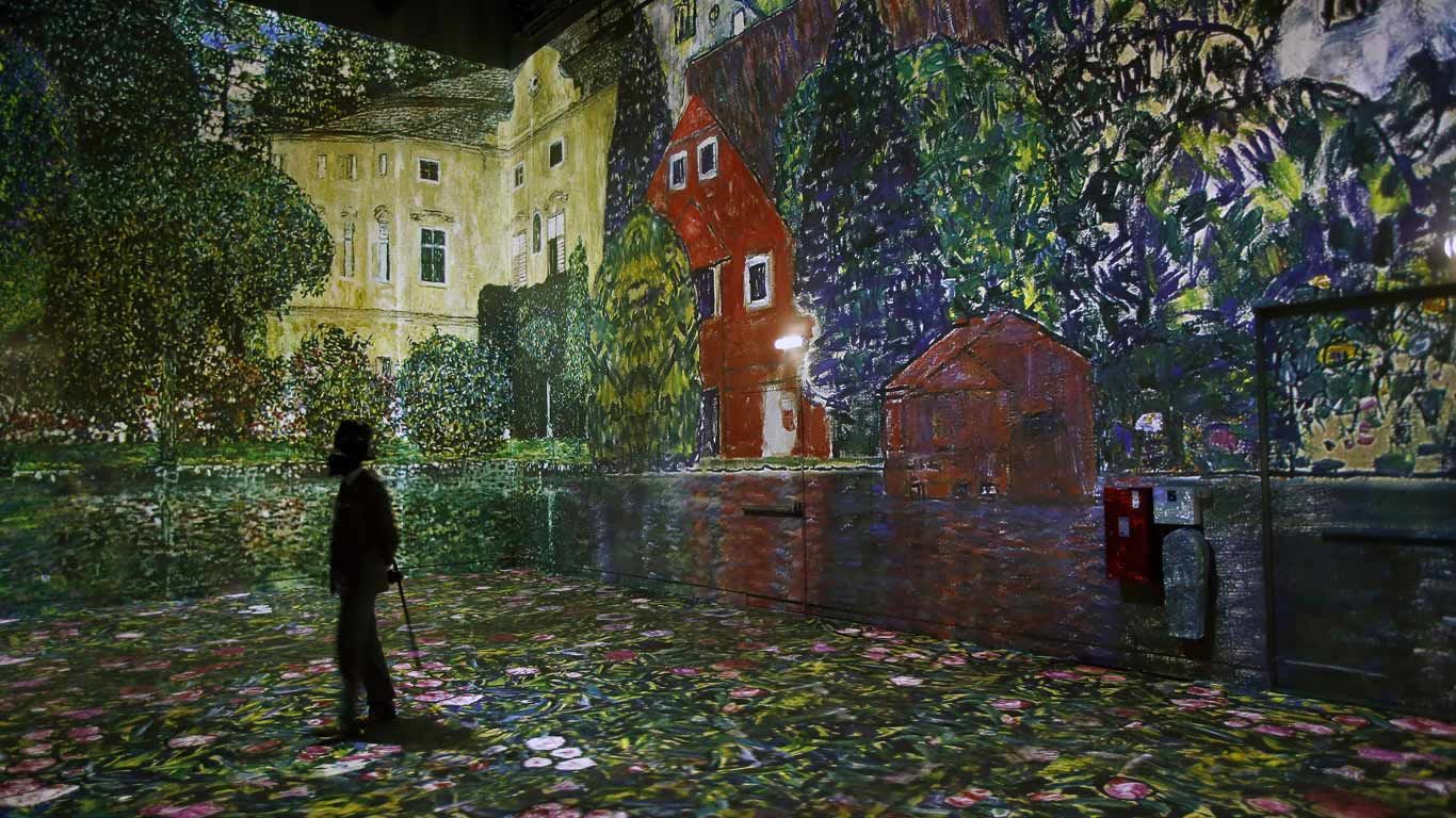 The Gustav Klimt exhibit at the new digital art centre Atelier des Lumières in Paris, France