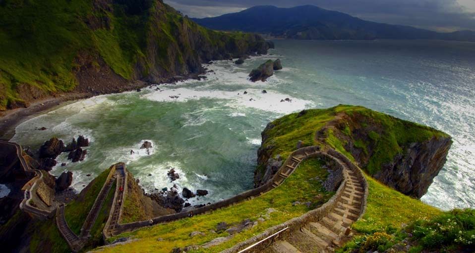 237 steps down to the ocean on the island of San Juan de Gaztelugatxe, in the Basque Country region of Spain