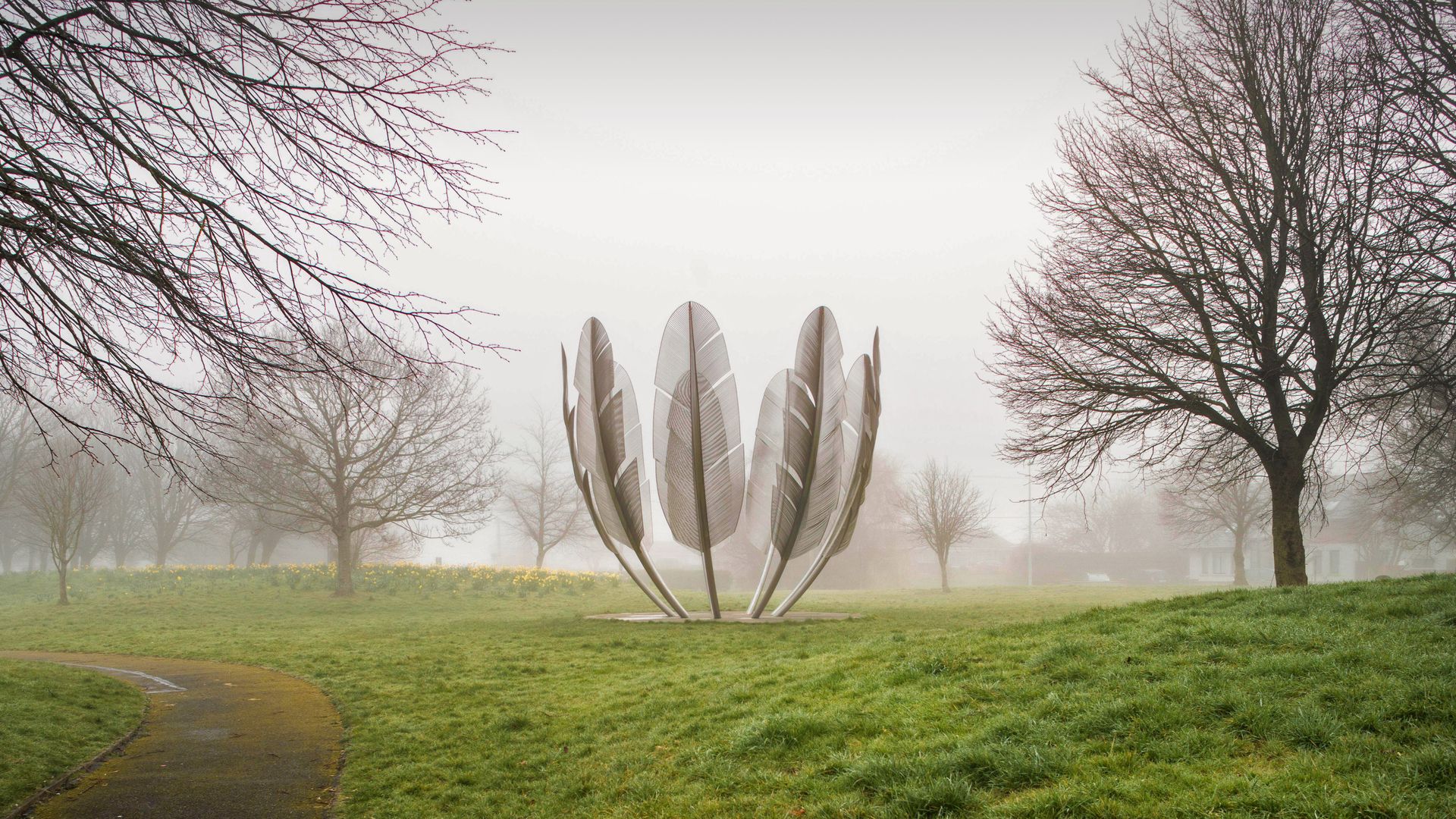 The sculpture \'Kindred Spirits\' by Alex Pentek in Bailick Park, Midleton, County Cork, Ireland