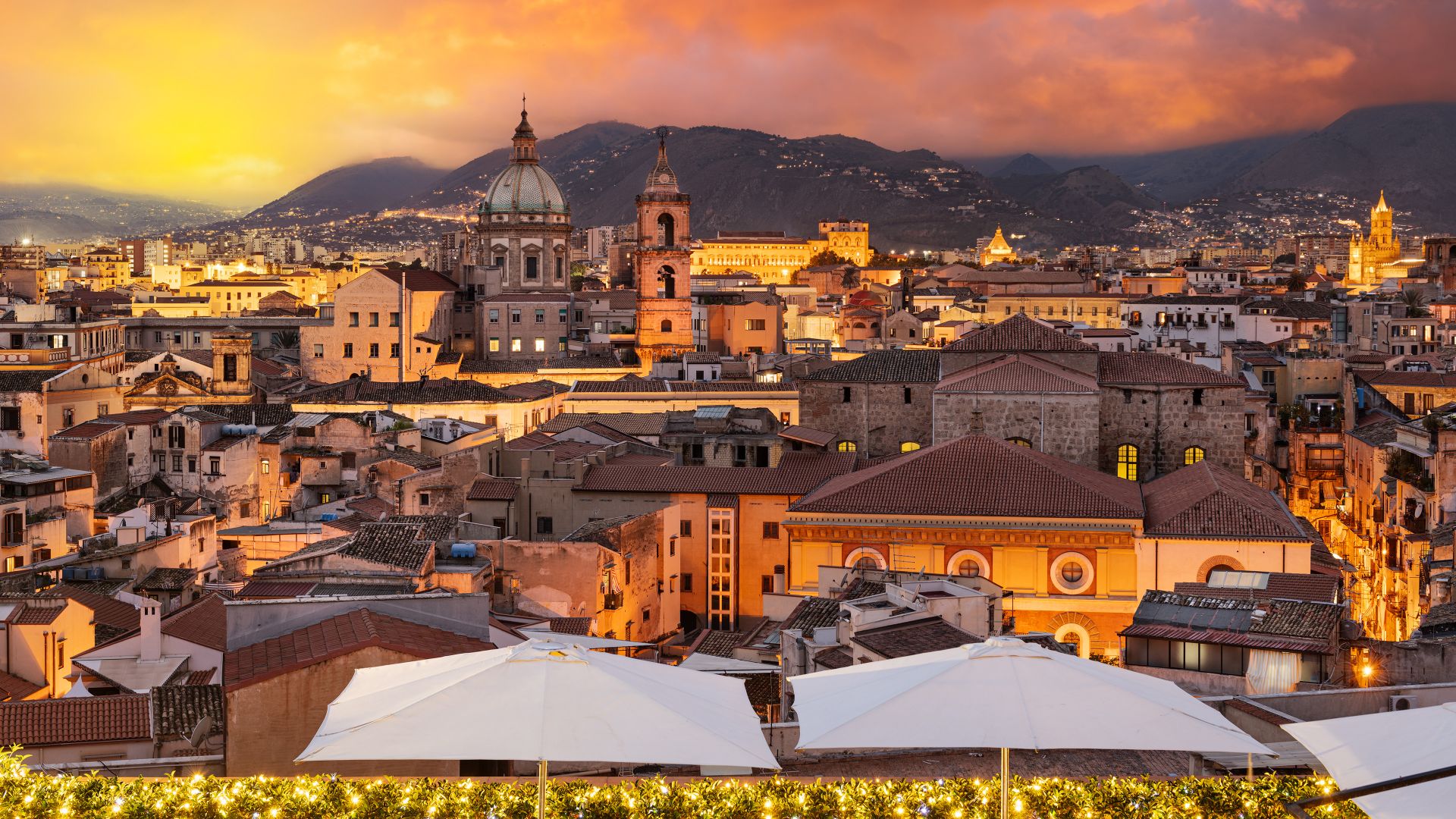 Palermo skyline at dusk, Sicily, Italy