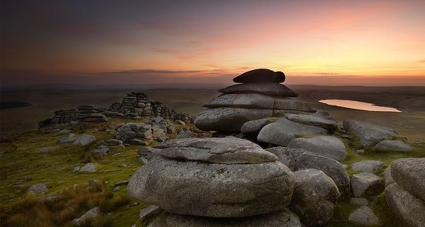 Rough Tor at sunset, Bodmin Moor, Cornwall, England