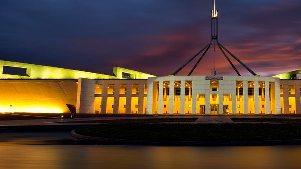 Parliament House at night in Canberra, Australian Capital Territory
