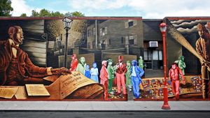 \'Mapping Courage: Honoring W.E.B. Du Bois & Engine #11,\' a mural by Willis Humphrey, Philadelphia, PA (© Christian Carollo/Shutterstock)(Bing United States)