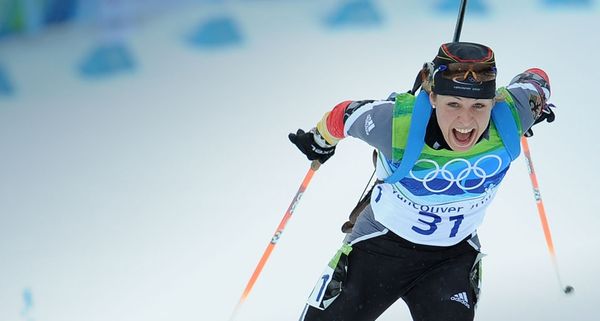 Silver medalist Magdalena Neuner of Germany during the Women's Biathlon 7.5km Sprint at the Vancouver Winter Olympics on February 13, 2010