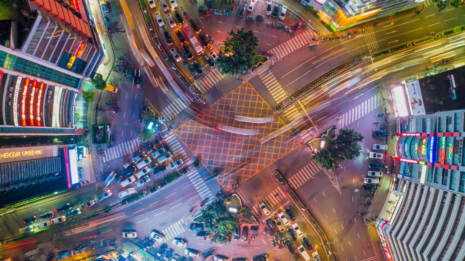 Aerial view of an intersection in Dhaka, Bangladesh