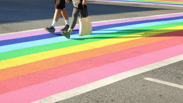 Vancouver’s first permanently rainbow coloured crosswalk in downtown Vancouver