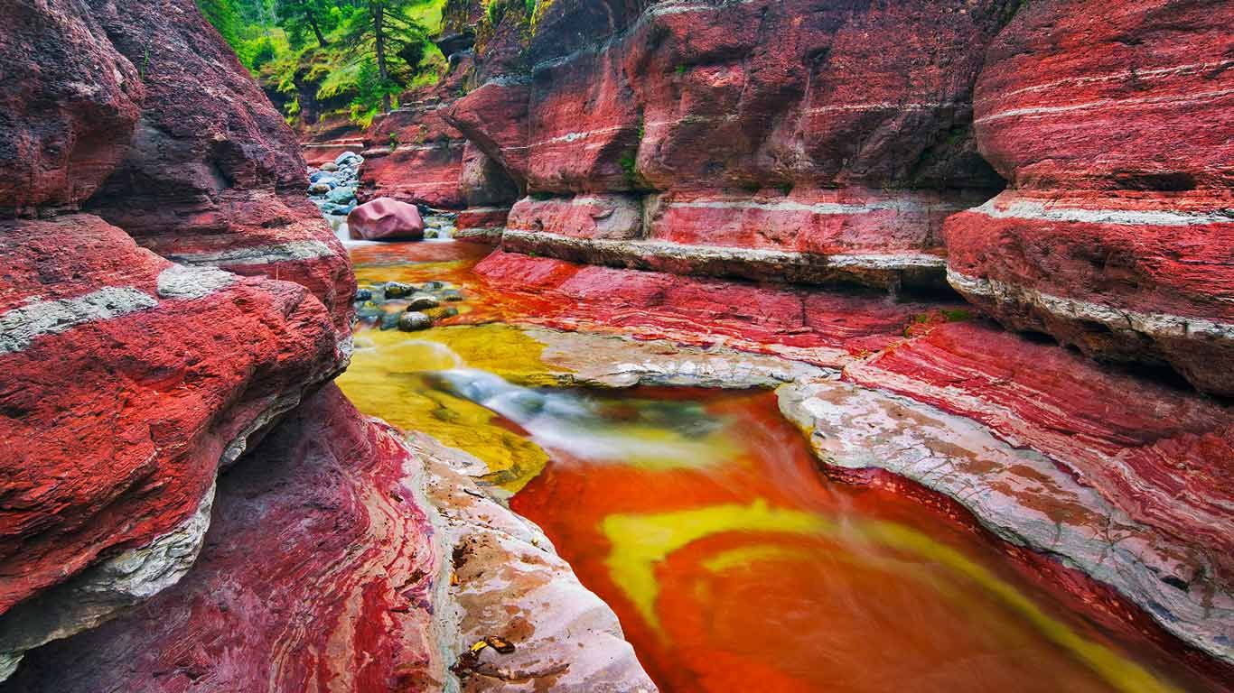 Mountain brook in Red Rock Canyon in Waterton Lakes National Park, Canada