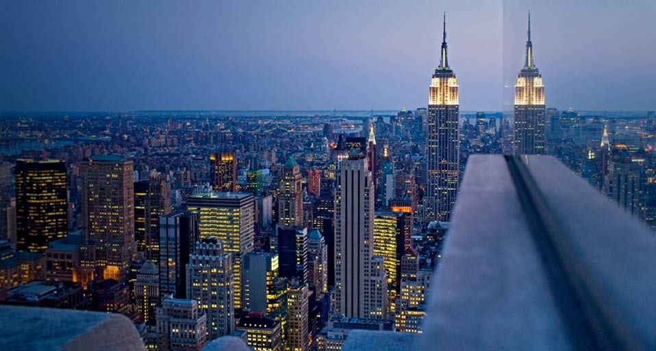 View of the Empire State Building from the top of the Rockefeller Center, New York, USA