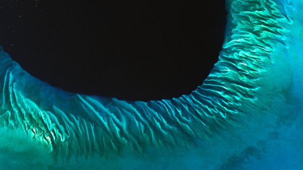 Satellite image of sand and seaweed in the Bahamas