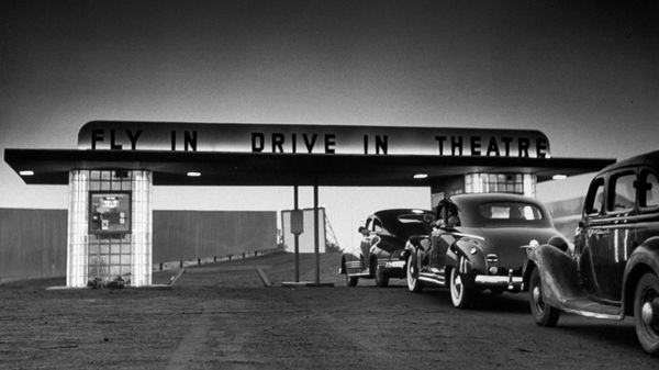 Customers arriving at the Fly-In Drive-in Theater in Wall Township, New Jersey
