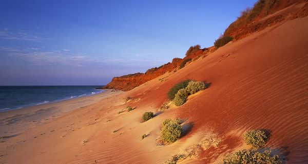 Red Sand Dunes Before an Australian Coastline