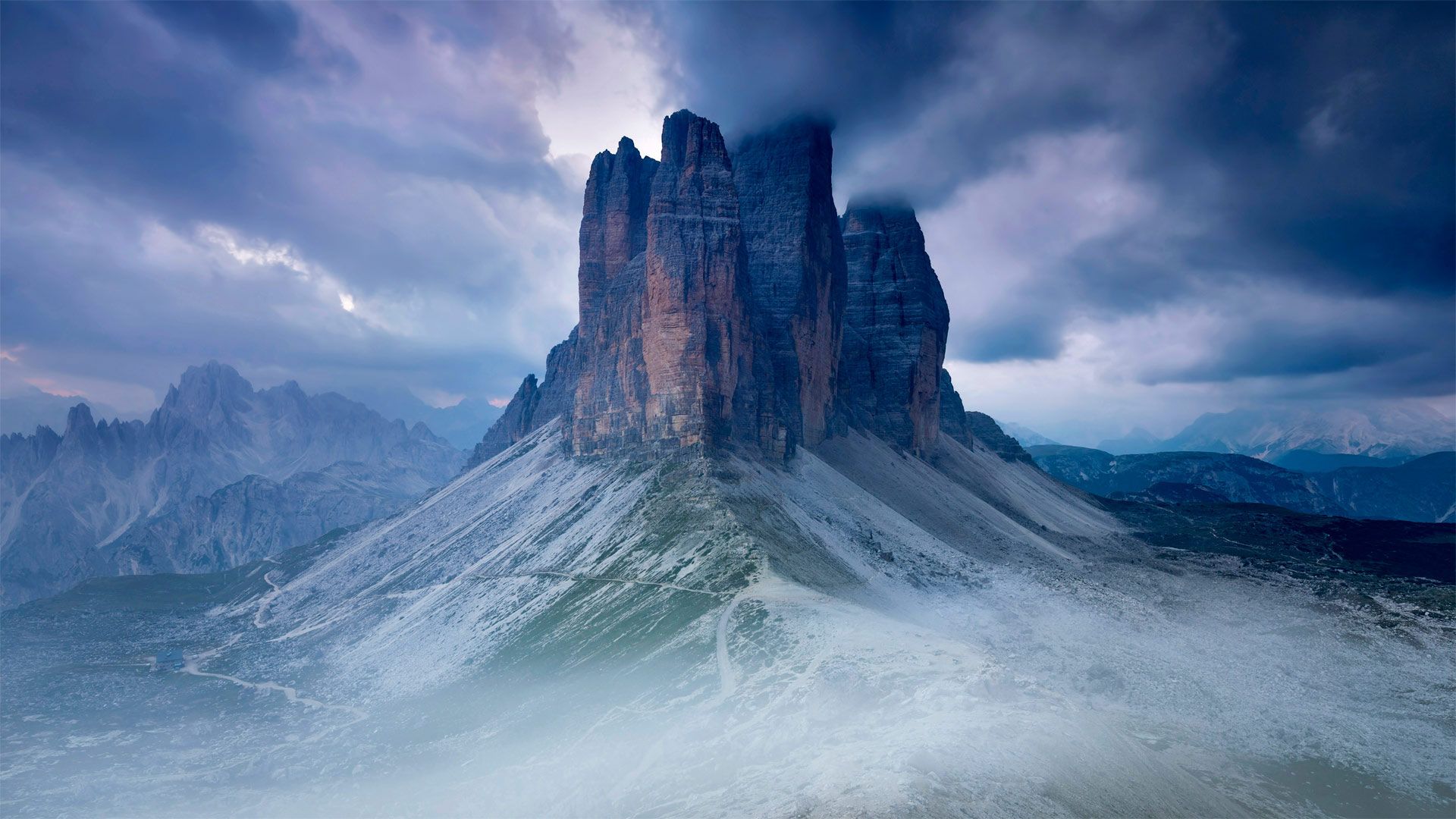 Tre Cime di Lavaredo as seen from the Lavaredo fork, Sexten Dolomites, Italy