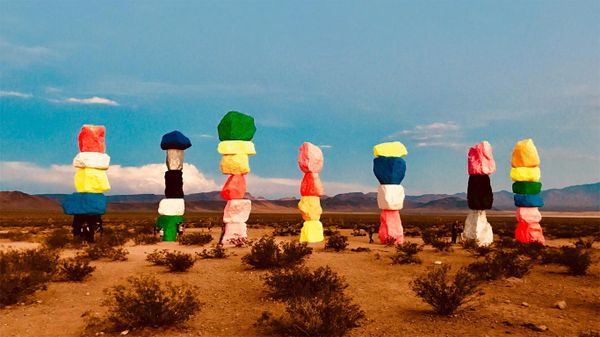 Seven Magic Mountains art installation, Jean Dry Lake, Nevada, USA