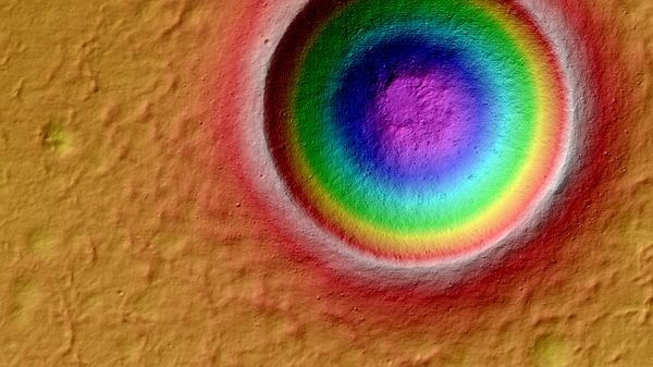 Color-coded relief map of Linné Crater on the Moon