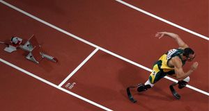 Oscar Pistorius competes at the Olympic Stadium in London, England (© Richard Heathcote/Getty Images) &copy; (Bing United Kingdom)