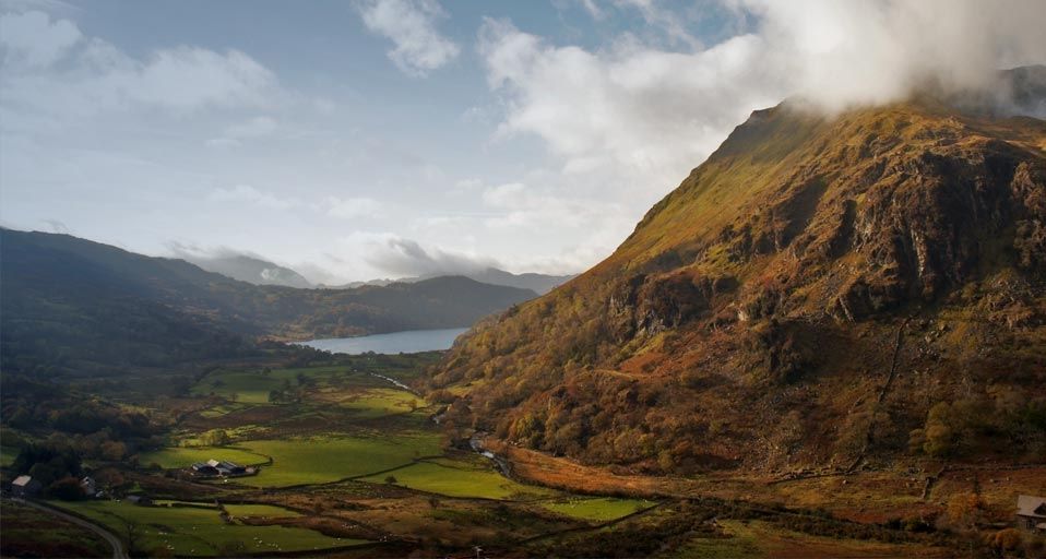 Clouds rolling over the mountain range, Snowdonia, Wales