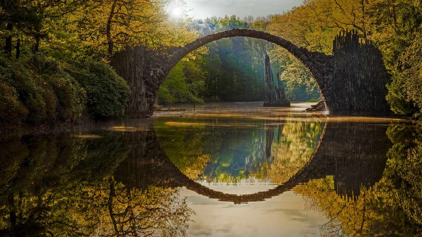 Rakotzbrücke aka the Devil's Bridge in Rhododendron Park, Kromlau, Saxony, Germany