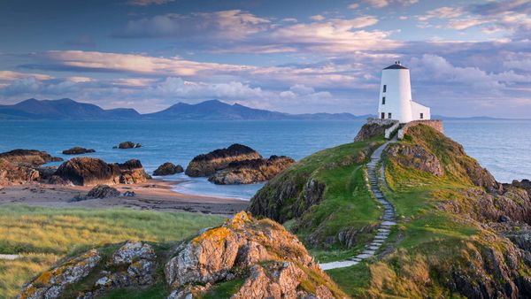 Tŵr Mawr Lighthouse on Llanddwyn Island in Anglesey, North Wales
