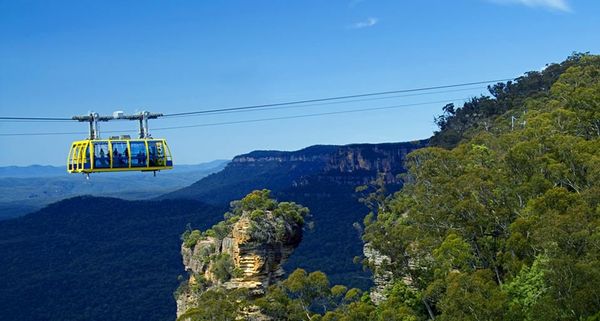 The Scenic Skyway over Orphan rock in the Blue Mountains, Katoomba, NSW, Australia