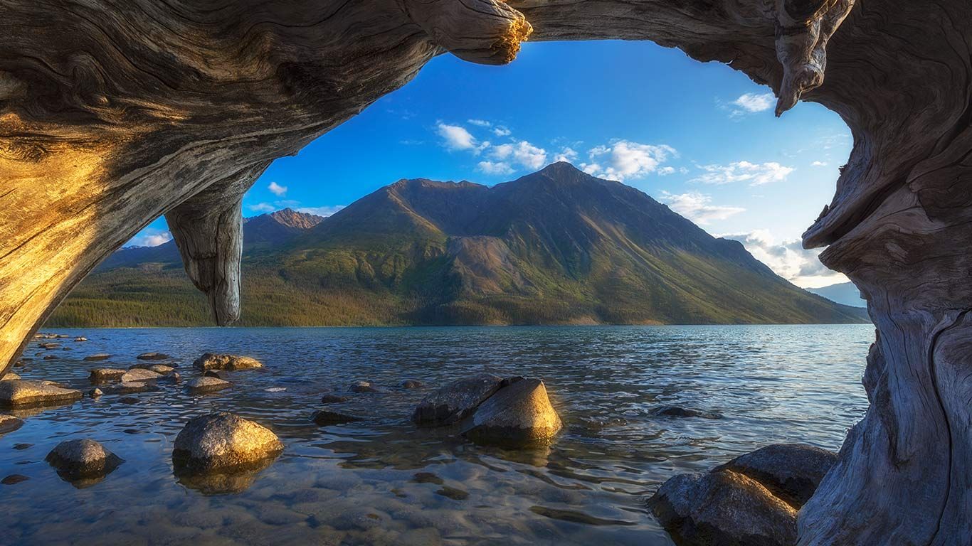 King’s Throne Mountain rises above Kathleen Lake in Kluane National Park, Yukon, Canada
