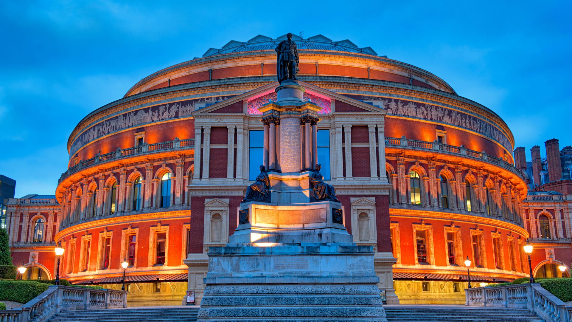 Royal Albert Hall at night, South Kensington, London.