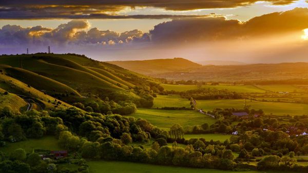 Sunset over Fulking Escarpment in the South Downs National Park, England