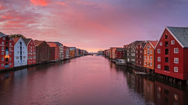 Historic fishing warehouses in Trondheim, Norway