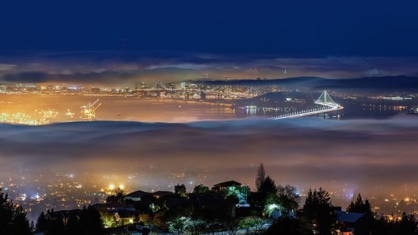 View from Grizzly Peak in the Berkeley Hills above Berkeley, California, USA