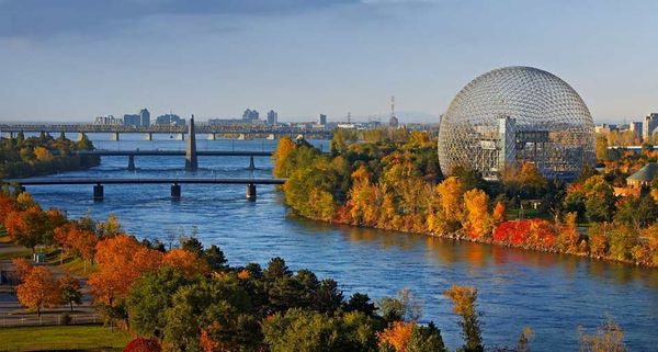 The geodesic dome of the Montreal Biosphere on Sainte Helene Island in Montreal, Quebec, Canada